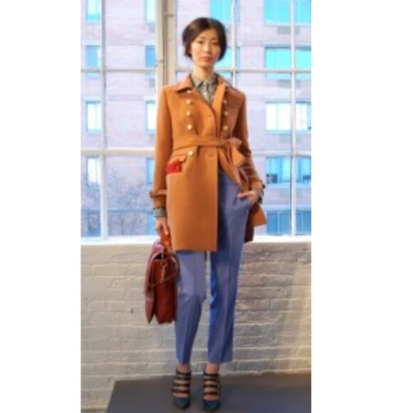 J.CREW camel double cloth wool Townhouse Belted coat military Jacket size  2 - Picture 8 of 16